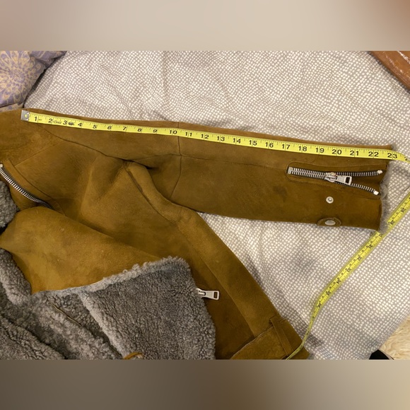 Acne Velicite Shearling Brown Gray Moto Jacket Coat 38 oversized Sheepskin suede - Picture 6 of 6